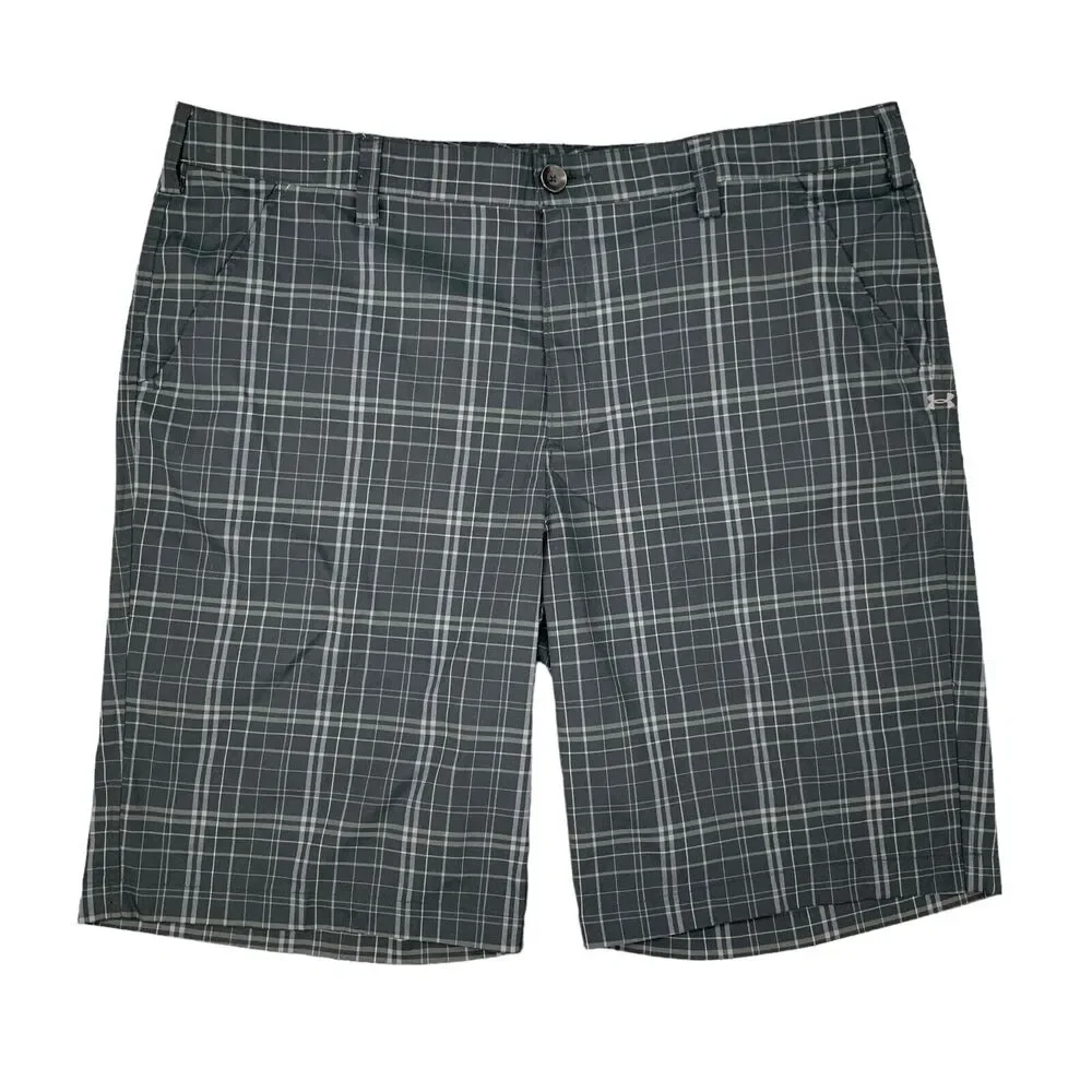 Under Armour Golf Short Mens 40 Black UA Matchplay Plaid Flat Front Performance